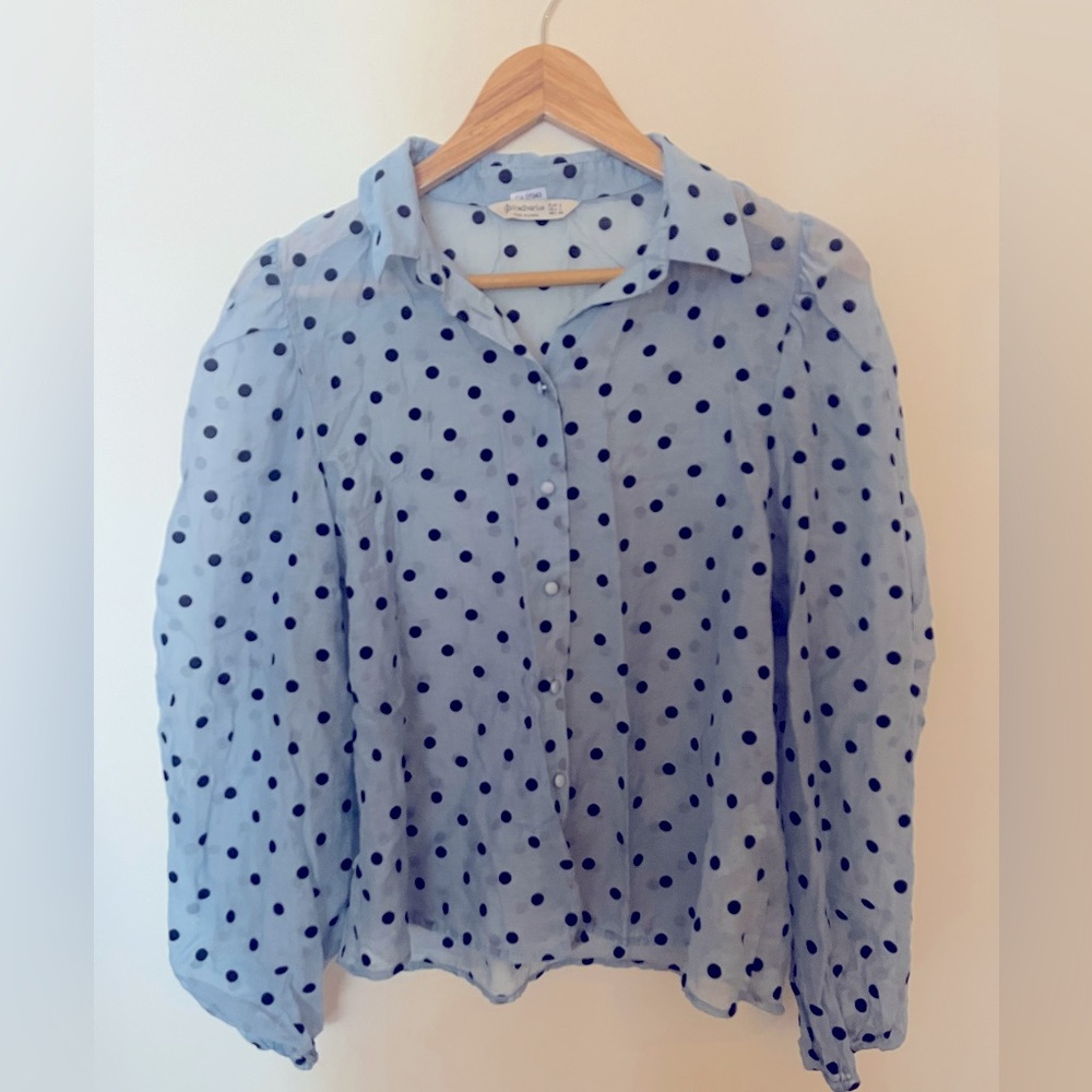 Sheer Baby Blue Polka Dot Blouse